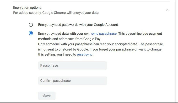 Make a Sync PassPhrase for Security